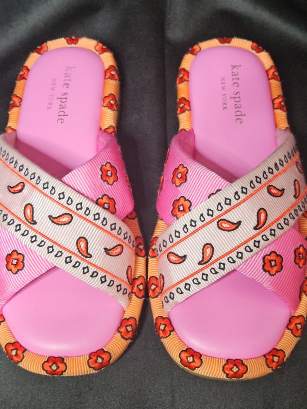 KATE SPADE Rio Bandana Pink Paisley Coquette Floral Sandals | Women's Size 8